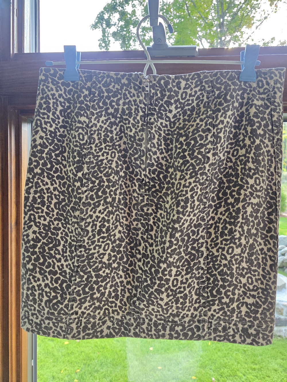 Free People Denim Leopard Print Mini Skirt - Brown and Cream Size 4